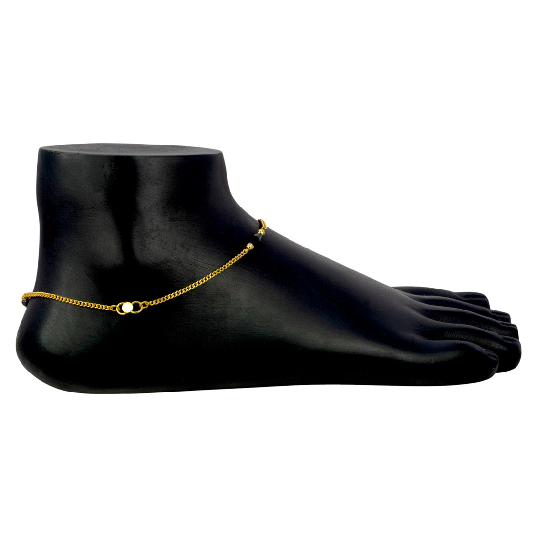 Gold Plated Black Crystal Beaded Anklet