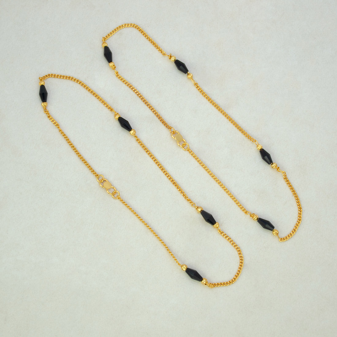 Gold Plated Black Crystal Beaded Anklet