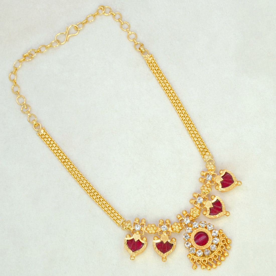 Gold Plated Double Palakka Necklace Red