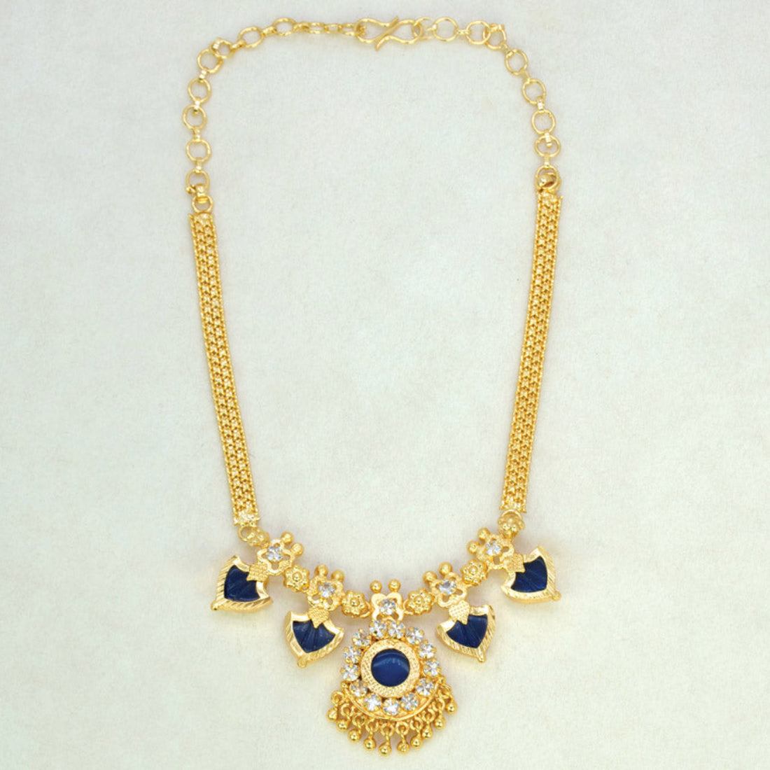 Gold Plated Double Palakka Necklace Navy Blue