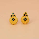 Gold Plated Floral Stone Studded Earrings-black