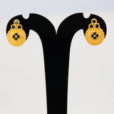 Gold Plated Floral Stone Studded Earrings-black