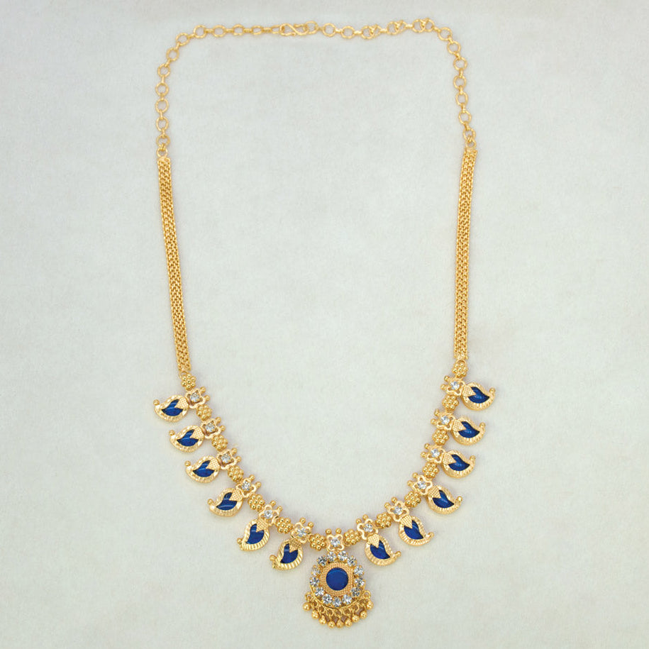 Kerala Traditional Gold Plated Mango Necklace - 6 Stones - Blue