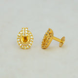 Gold Plated Oval Design Stone Studded Earring-AD