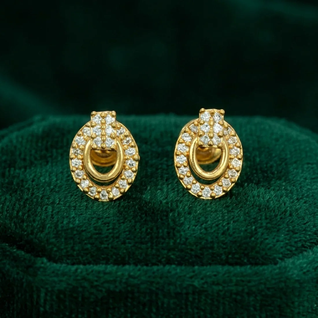 Gold Plated Oval Design Stone Studded Earring-AD