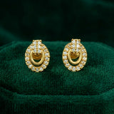 Gold Plated Oval Design Stone Studded Earring-AD