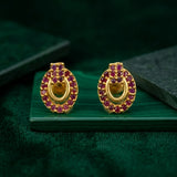 Gold Plated Oval Design Stone Studded Earring-Ruby