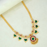 Gold Plated Traditional Palakka Necklace- 3 Stone - Green
