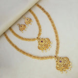 Gorgeous CZ Ruby Floral Wedding Jewellery Set featuring gold-plated necklaces and matching earrings.