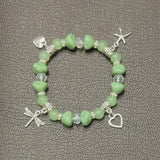 GreenCrystalBeadedSilverCharmsBracelet