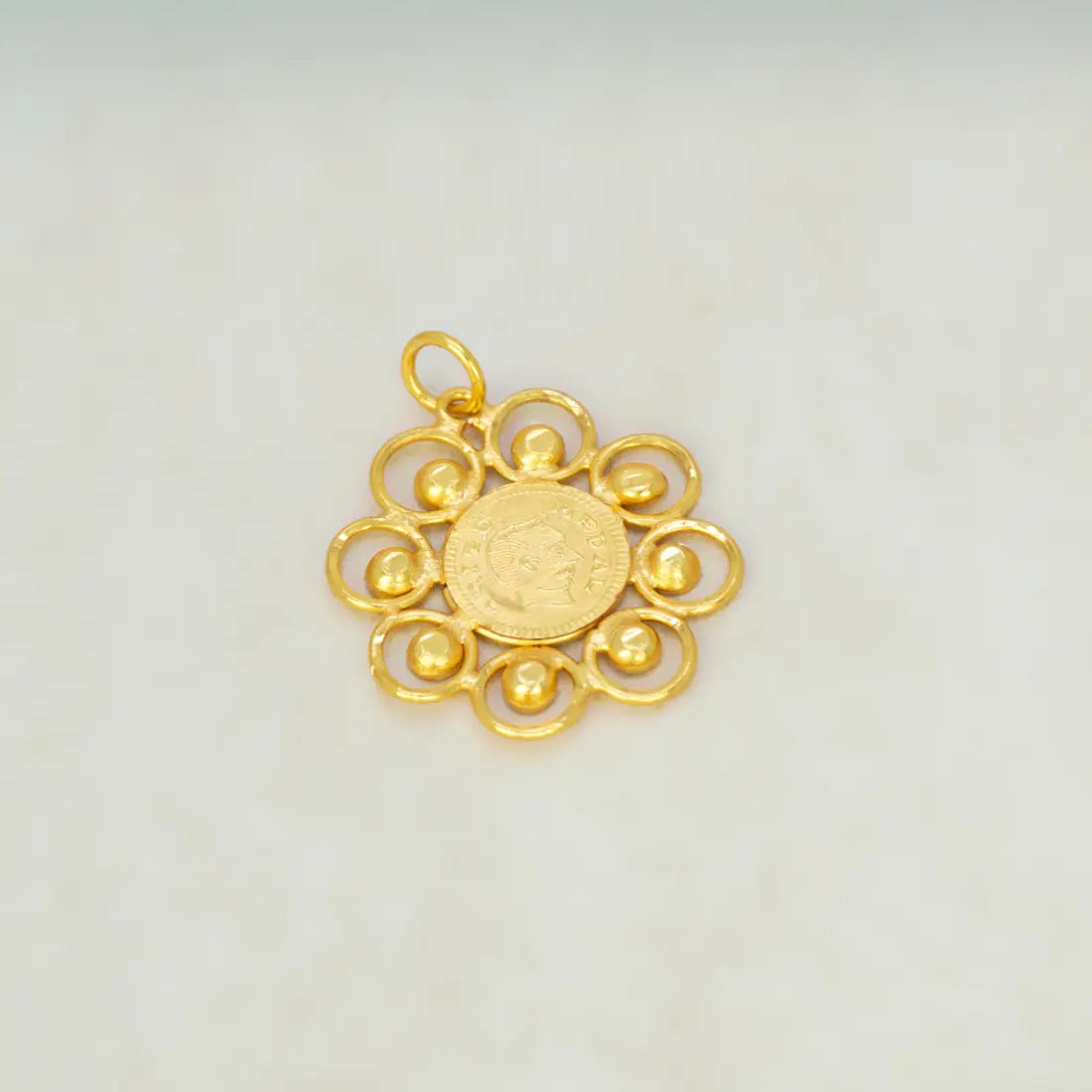 Floral Gold-Plated Coin Head Pendant