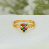 Gold-Plated Navaratna Heart Finger Ring