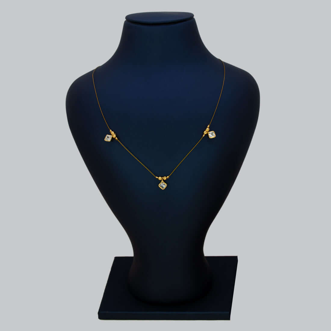 Triple Square-cut CZ Pendants Invisible Chain Necklace - White