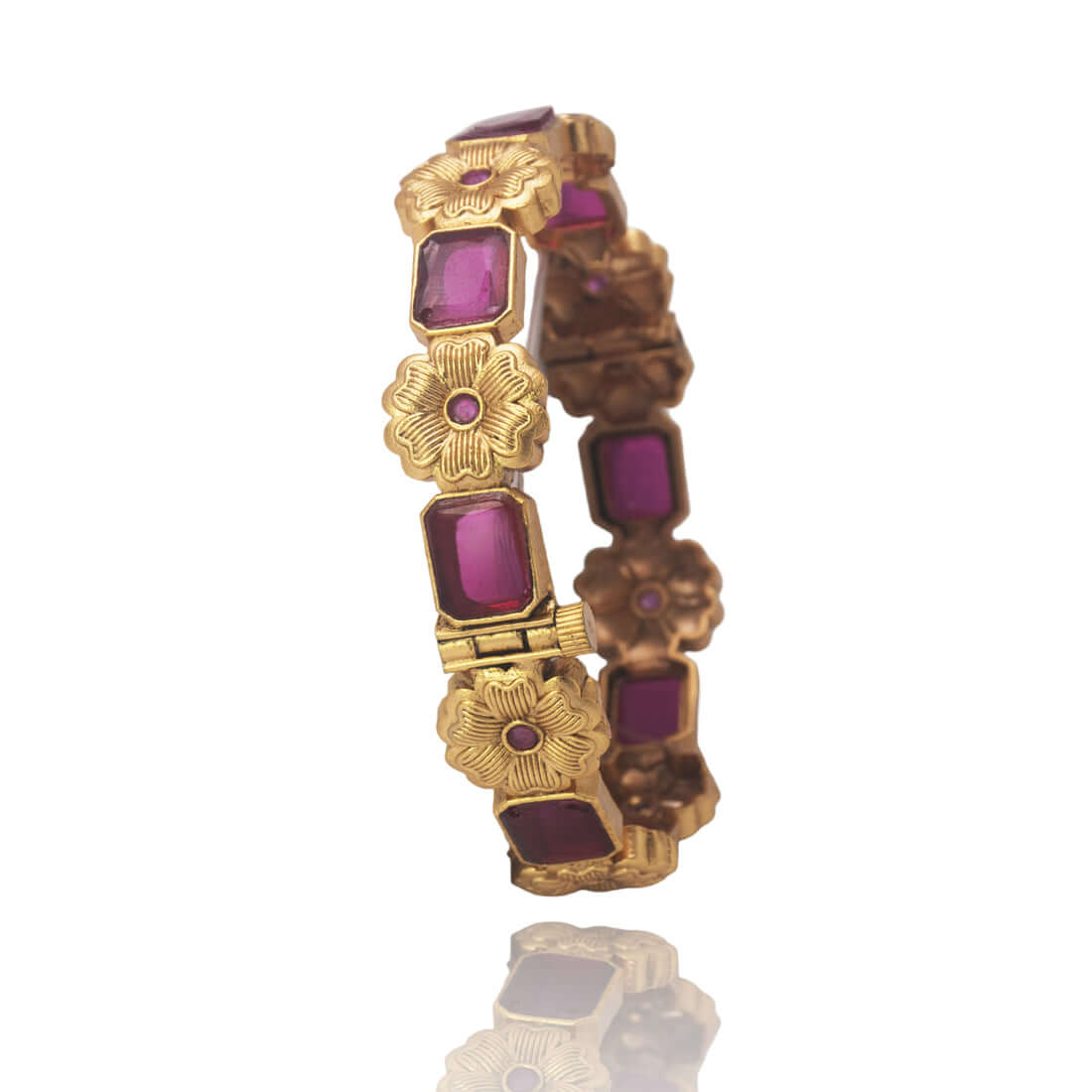 Antique Gold Plated Big Square Ruby Screw Bangle Kada