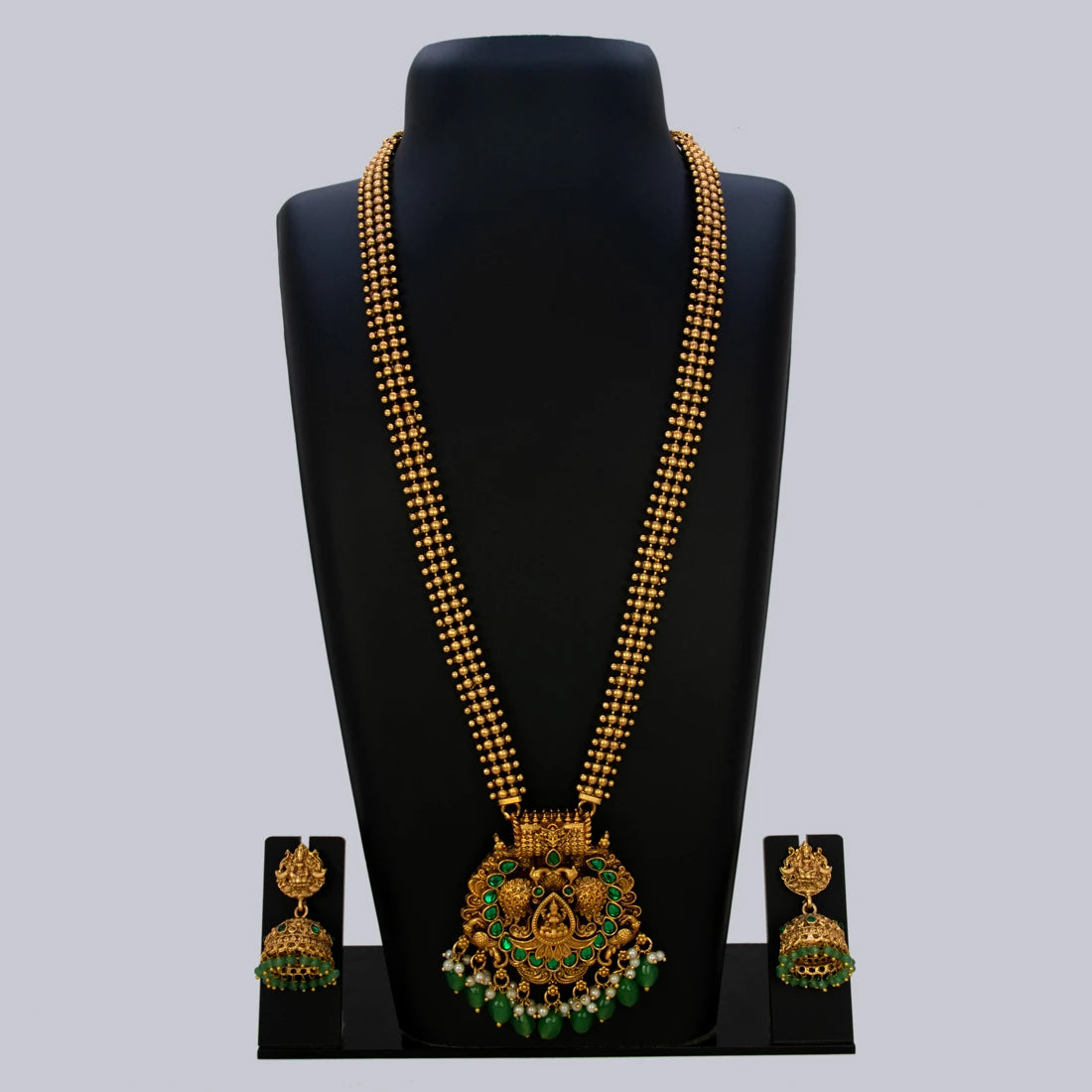 Antique Lakshmi Long Chain Set Bridal & Festive Wear - Green