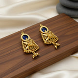 Kerala Style Gold Plated Round Enamel Ear Studs_Blue