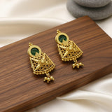 Kerala Style Gold Plated Round Enamel Ear Studs_Green