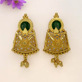 Kerala Style Gold Plated Round Enamel Ear Studs_Green