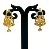 Kerala Style Gold Plated Round Enamel Ear Studs_Blue