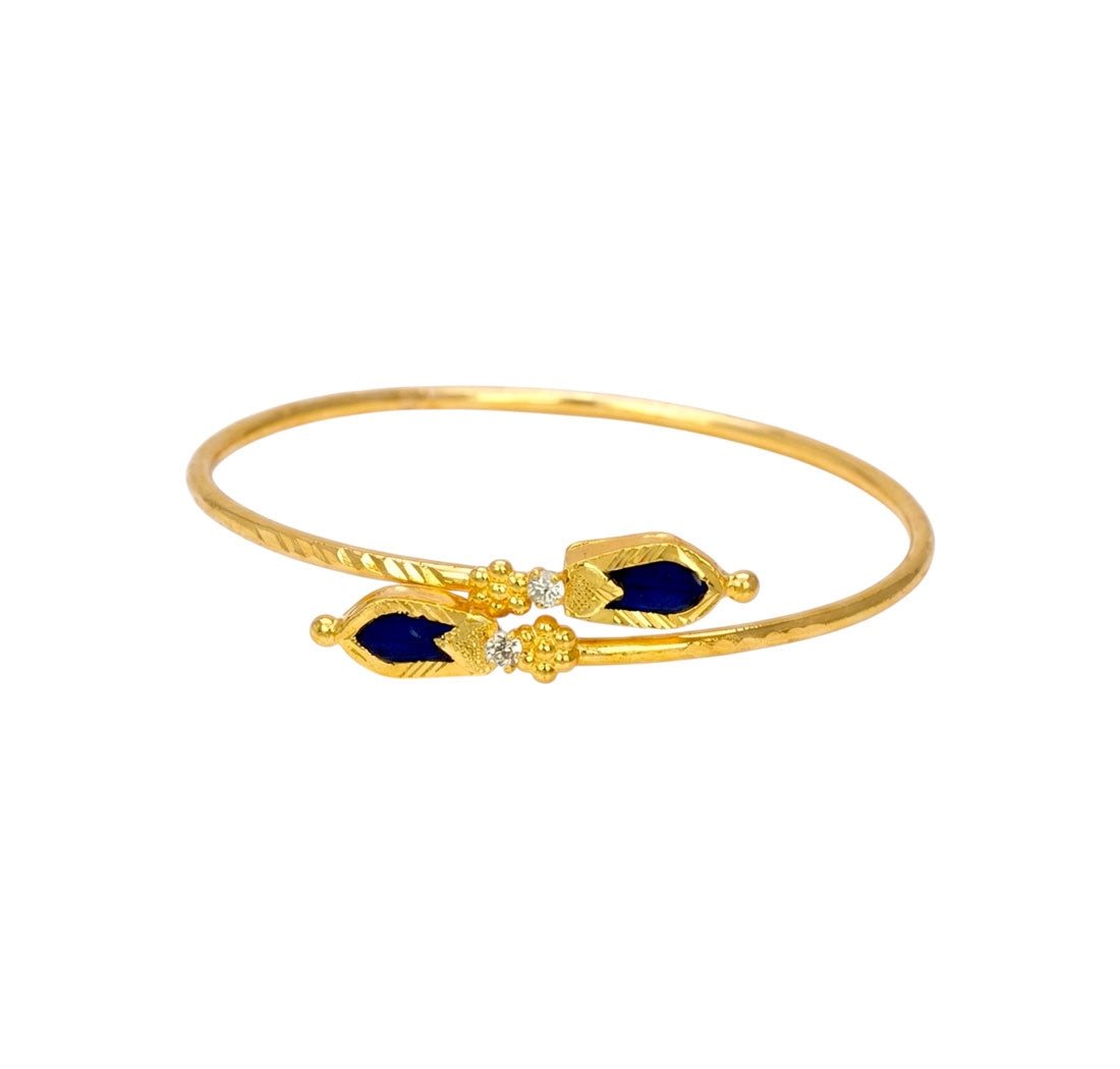 K Supreme Kerala Traditional Gold Plated Open Nagapadam Bracelet - Blue