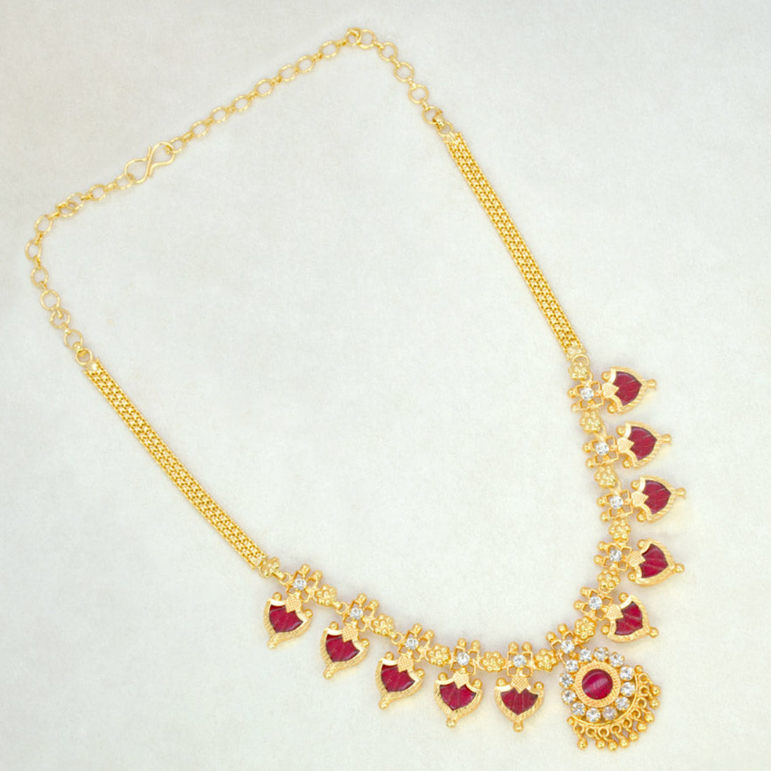 Gold-Plated-Traditional-Indian-Red-Palakka-Necklace-5 Stones