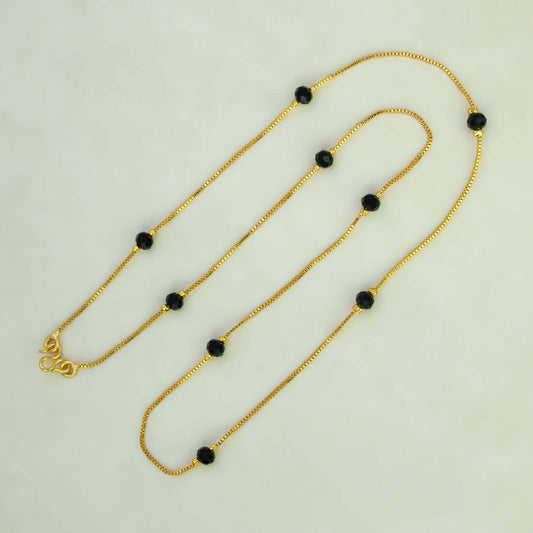 Elegant Black Crystal Gold Plated Box Chain - 18 Inch - K Supreme