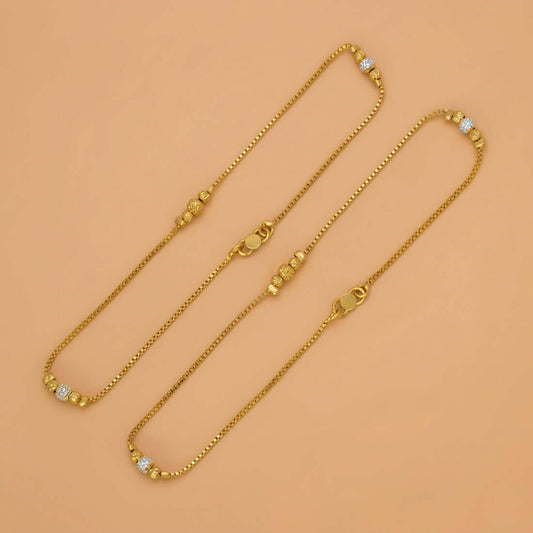 Dual Tone Designer Beads Box Chain Anklets