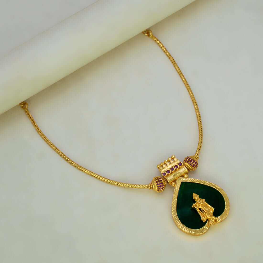 Ethnic Gold Plated Ruby Green Heart Krishana Pendant Necklace