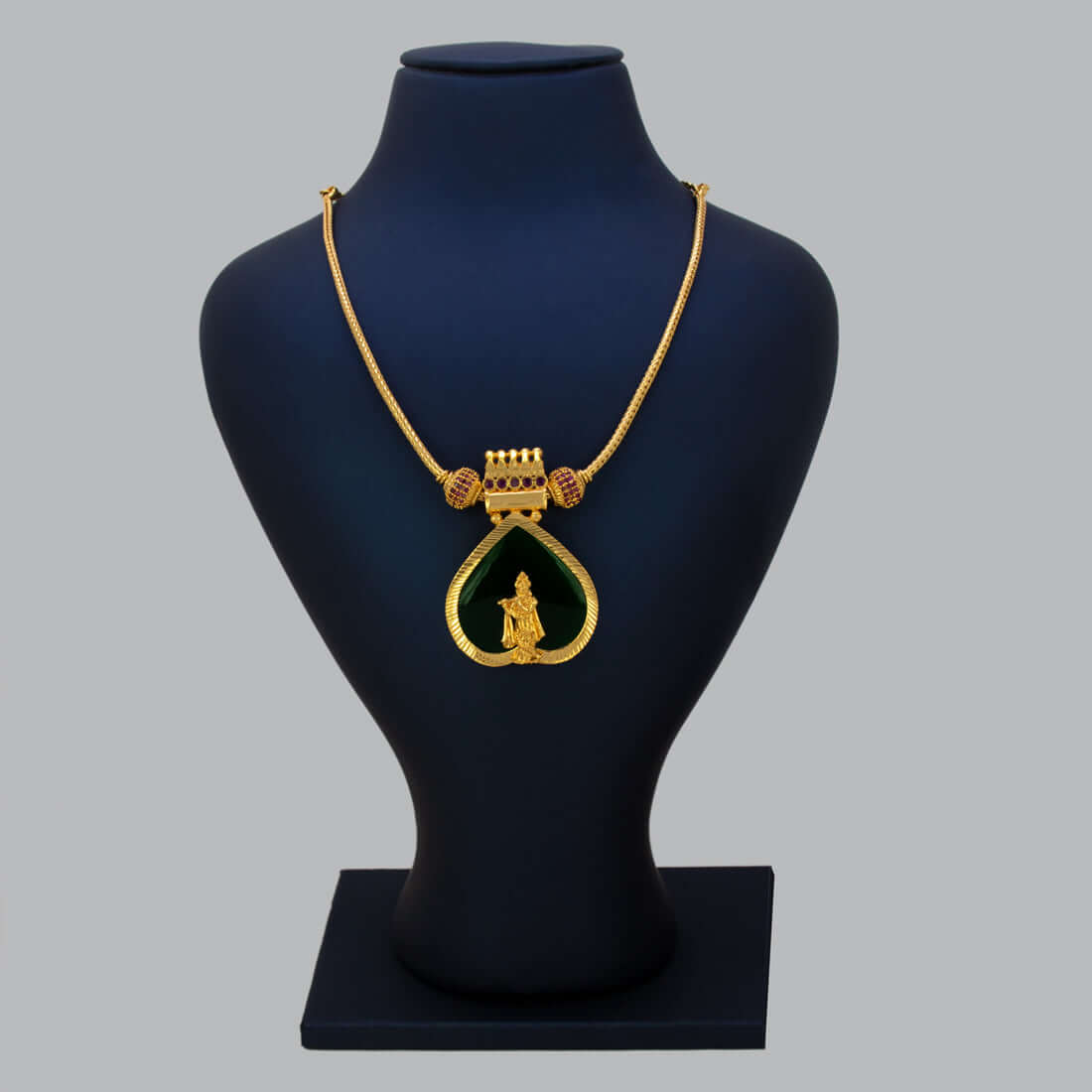 Ethnic Gold Plated Ruby Green Heart Krishana Pendant Necklace