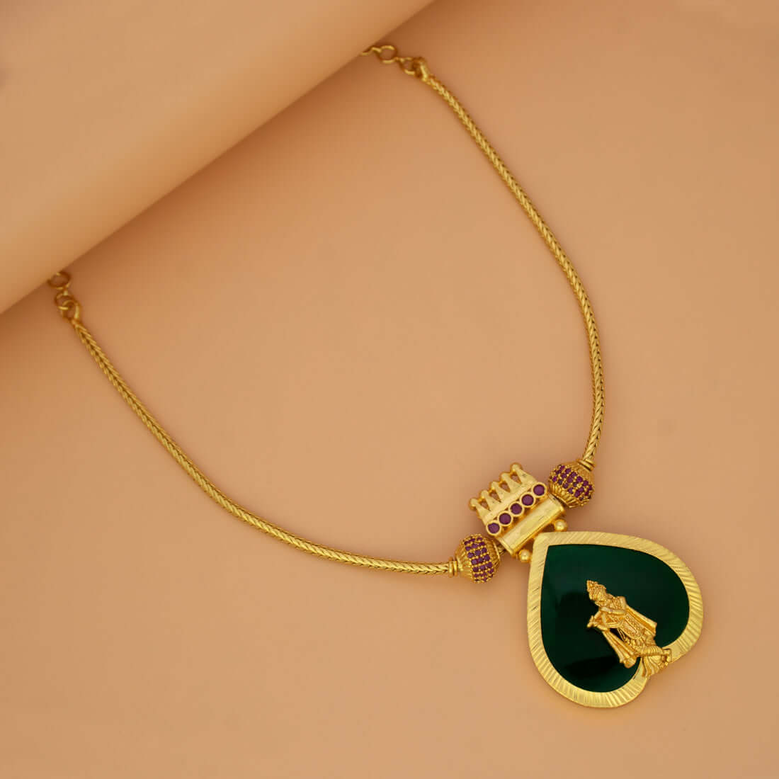 Ethnic Gold Plated Ruby Green Heart Krishana Pendant Necklace