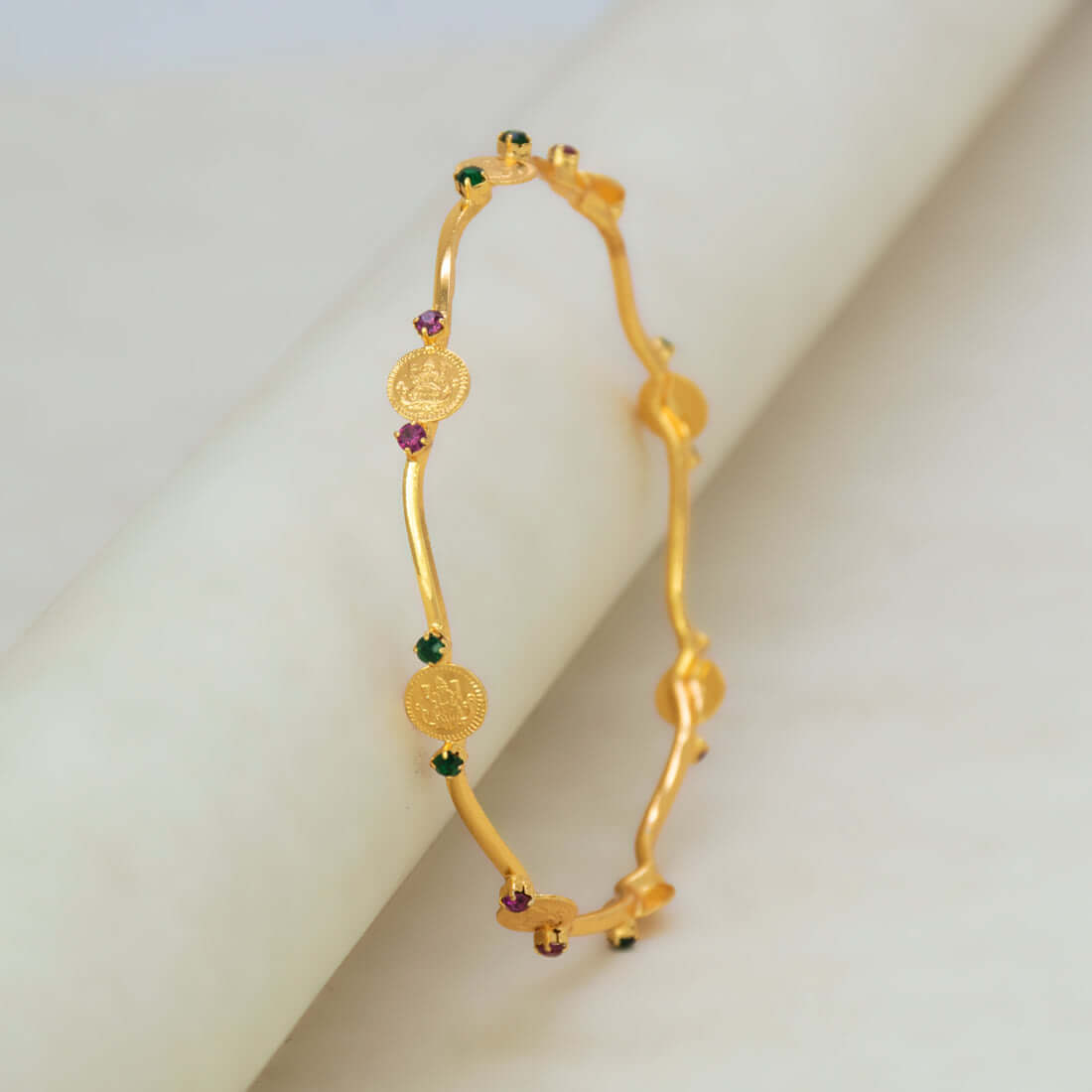 Sleek Lakshmi Kasu Ruby Emerald Stone Bangle
