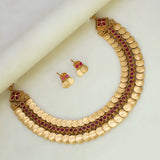 Antique Lakshmi 2-Layer Kasu Kemp Choker Necklace Set - Red