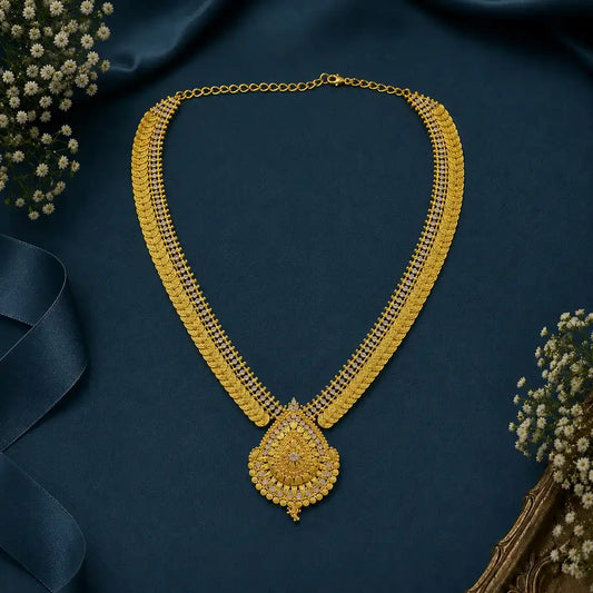 Gold-Plated AD Stone Lakshmi Kasu Haram Necklace