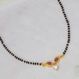 Leaf Design Ruby CZ Pendant Mangalsutra Chain