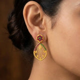 Gold-Plated Ornate Stone Drop Earrings - ruby emerald