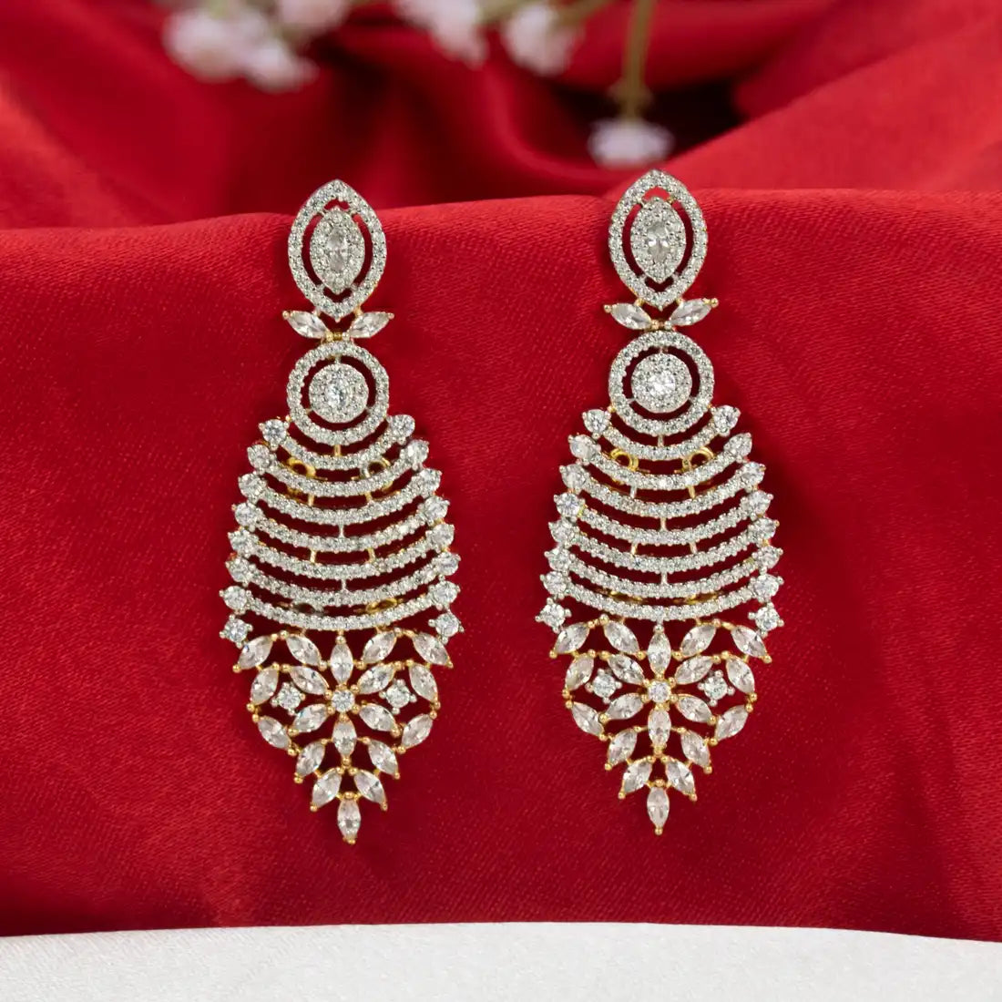 Gold-Plated Long American Diamond Dangler Earrings
