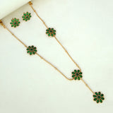 Matte Gold Plated Chain with Floral Kemp Stone Necklace Set