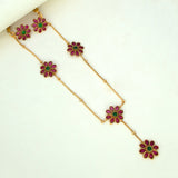 Matte Gold Plated Chain with Floral Kemp Stone Necklace Set