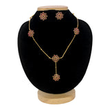 Matte Gold Plated Chain with Floral Kemp Stone Necklace Set
