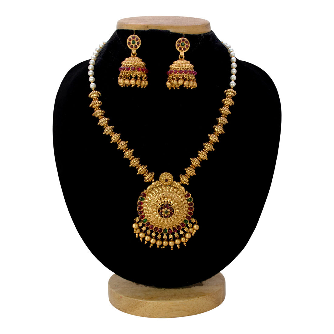 Matte-Gold-Finish-Traditional-Kemp-Pendant-Necklace-Set
