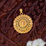 Matte Gold Plated Simple Round Floral Pendant