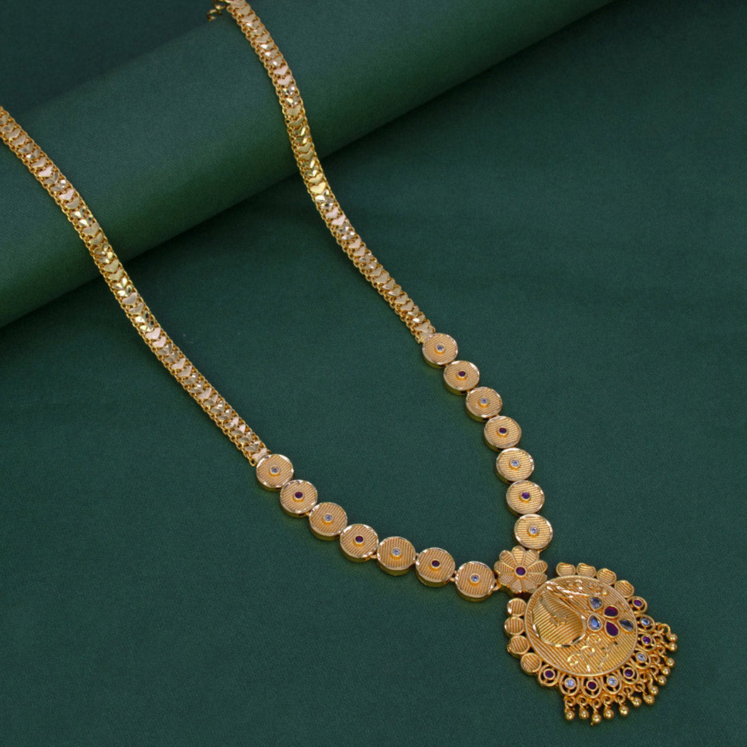 Classic Matte Gold Plated Floral Long Chain