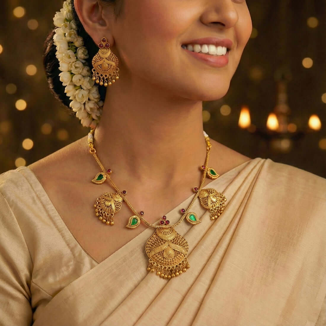 Matte-Gold-Plated-Traditional-Necklace-Set