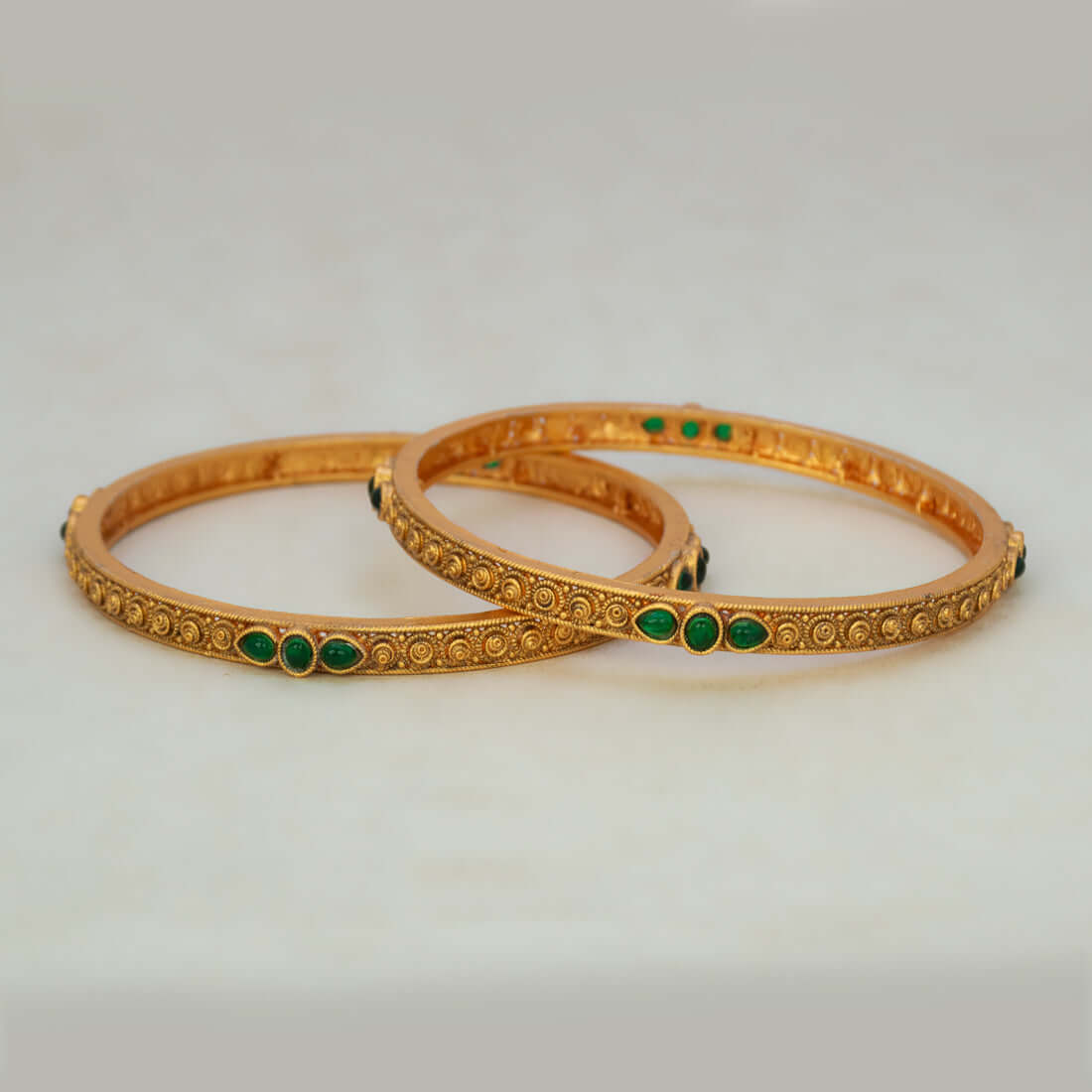Matte Gold Plated Green Kemp Stone Bangles