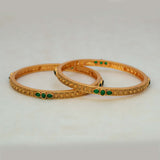 Matte Gold Plated Green Kemp Stone Bangles