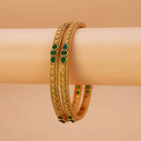 Matte Gold Plated Green Kemp Stone Bangles