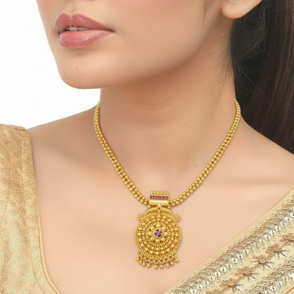 Matte Finish Ball Chain Ruby Pendant Necklace