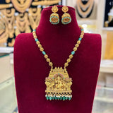 Antique Temple Gajalakshmi Pendant Necklace Set - Multi