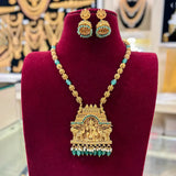 Antique Temple Gajalakshmi Pendant Necklace Set - Green