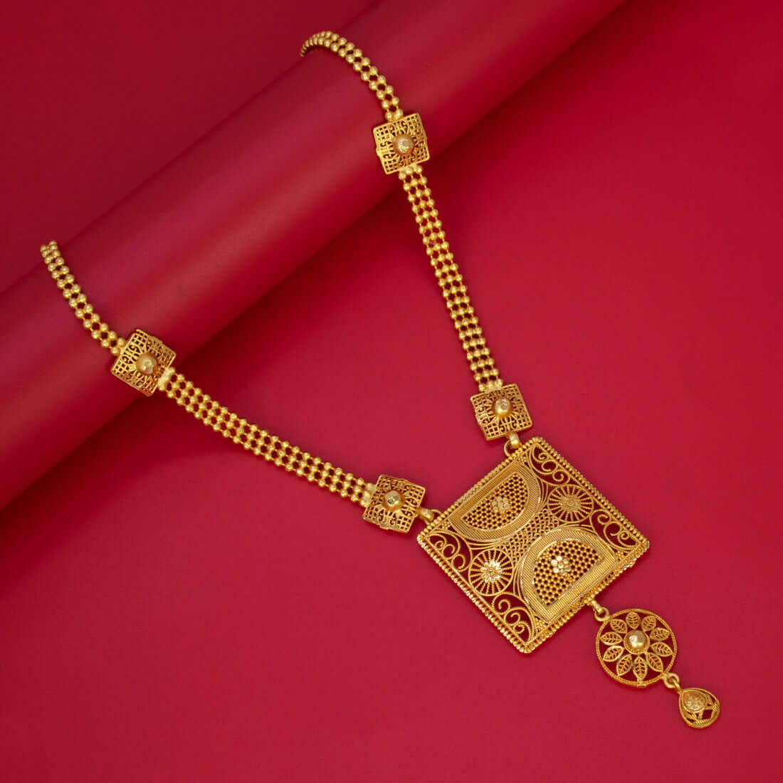 Matte Gold Plated Traditional Square Pendant Necklace